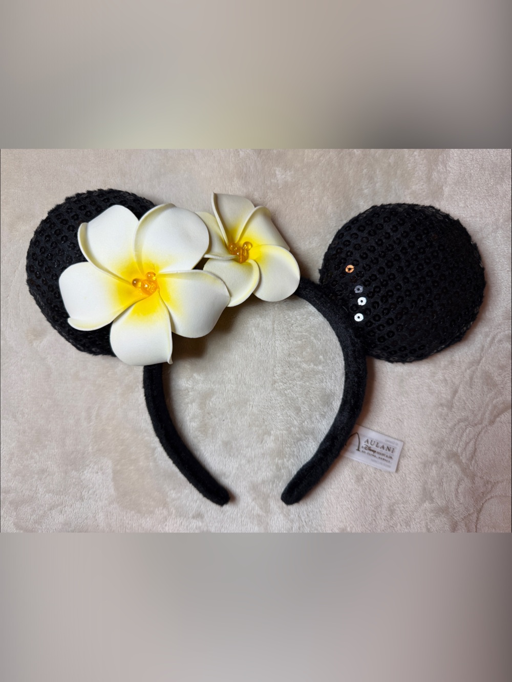 Disney Parks Aulani Plumeria Minnie Mouse Sequin Hawaiian Ears Headband